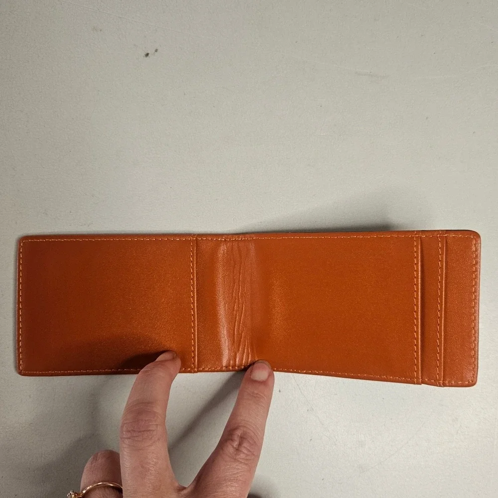 Forrest & Harold Mens Black Leather Bifold Wallet Tan Interior Contrast Stitch